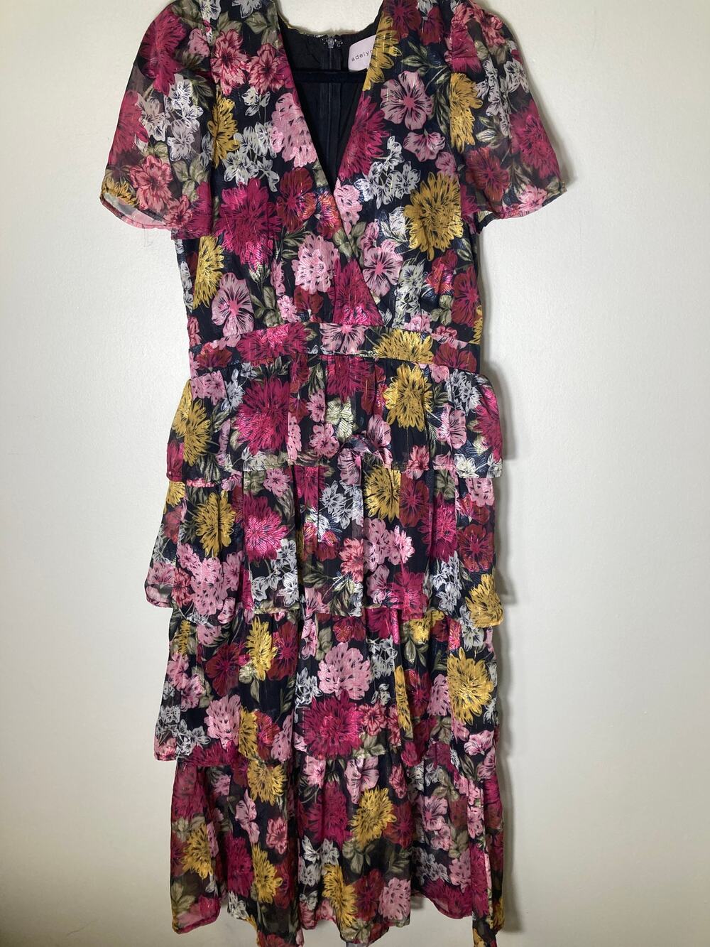 Adelyn Rae Multicolor Short Sleeve Ruffled Maxi Dress Sz L